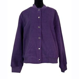 Marled Womens‎ Large Purple Snap Button Up Fleece Cardigan Sweater